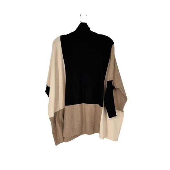 Aedan Colorblock Oversized Sweater Soft Stretch Knit Medium Beige Black Cream - Picture 8 of 10